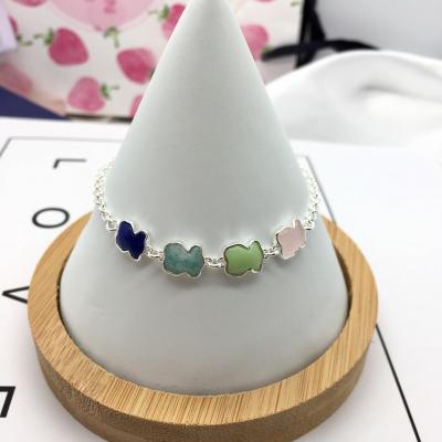 China Fashion S925 Sterling Silver Bear Color Natural Stone Trendy Touses Ladies Bracelet Spanish Romantic Jewelry for sale