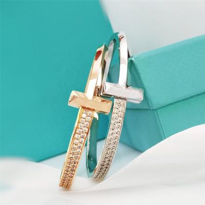 China New Arrival 2022 FASHIONABLE 925 Sterling Silver Cuff Bangle Bracelet With Diamond Double T Fit Tiffanyss Branded Bangles Jewelry Women for sale