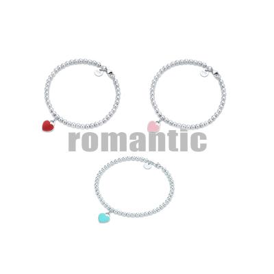 China Factory Fashion 925 Sterling Silver Love Heart Enamel Classic Tiffan Bracelet Simple Colorful Enamel Beads Bracelet for sale