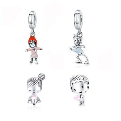 China 925 Sterling Silver Lovely Girl Boy Cute Charm Couples Diy Valentine's Day Women Bracelet Necklace Gift Pendant Fit Jewelry for sale