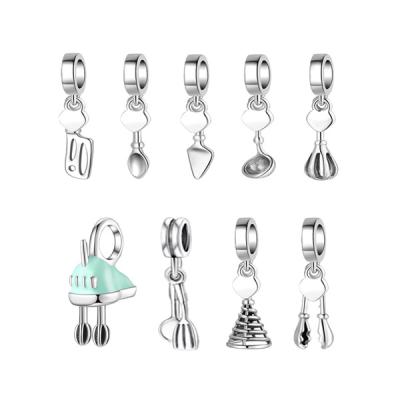 China S925 Sterling Silver Creative Kitchenware Charm DIY Egg Beater Soup Spoon Kitchen Knife Popular Pendant Accessories for sale