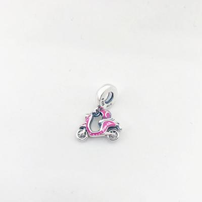 China TRENDY S925 Sterling Silver Cute Pink Small Motorcycle Pendant Fashion Soft Cool Motorcycle Helmet Pendant for sale