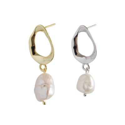 China NEW TRENDY Geometric 925 Sterling Silver Genuine Pearl Drop for Women Handmade Natural Freshwater Pearl Dangle Dangle Earrings Jewelry for sale