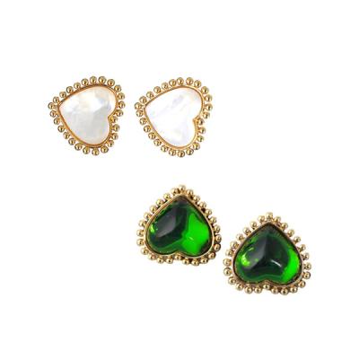 China Retro Vintage Fashion Brand Jewelry Simple TB Love Heart Shape Inlaid Shell Zircon Shell Ear Clip Ear Clip Gold Plated Accessories for sale