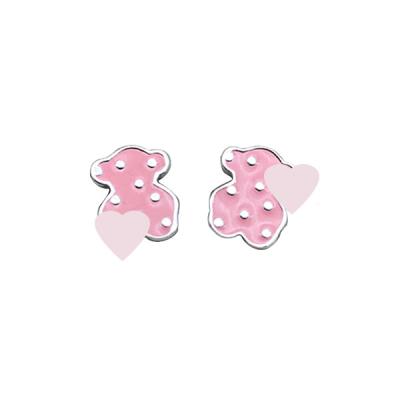 China Popular Niche Brand S925 Bear Pattern Spanish Sterling Silver Sweet Earrings Shape Pink Polka Dot Girl Earring For Touses Jewelry for sale