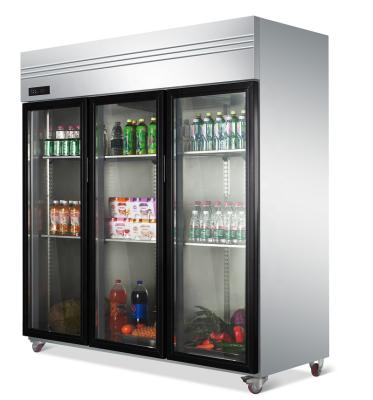 China Single-temperature Vertical Fan Cooling Low Energy Consumption Cold Drinks Show Fridge Refrigerator For Supermarket for sale