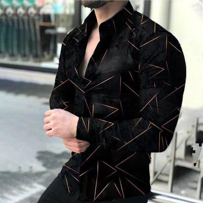 China 2021 new spring and autumn men's breathable European and American long sleeved dots printed large shirt gradient top shirt for sale