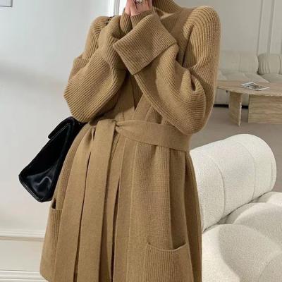 China European and American high color anti-pilling 2022 simple solid collar autumn and winter knitted cardigan coat three-piece sweater suit for sale