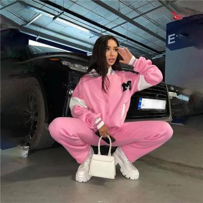 China Anti-pilling 2022 the new autumn and winter solid color women's long pants sheath baseball suit two-piece set for sale