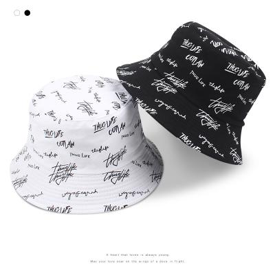 China Wholesale hot selling 2021 summer new design hip hop hip hop black and white floppy fisherman graffiti character unisex bucket hat for sale