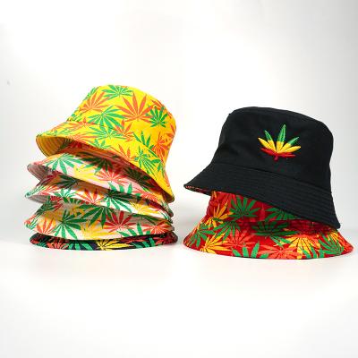 China Wholesale hot sale 2021 new design summer hip hop maple leaf hat double-sided graffiti soft fisherman unisex bucket hat character for sale