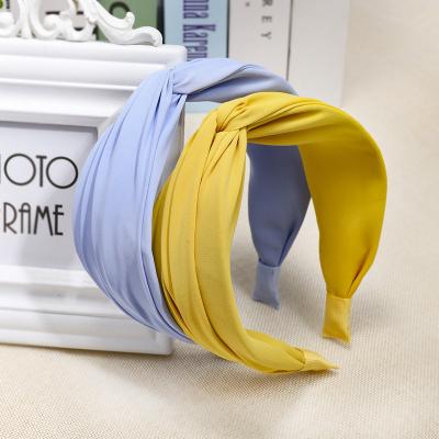 China Wholesale 2021 New Fashion Trendy Soft Cloth Wide Brimmed Cross Solid Color Headband Hair Band for sale