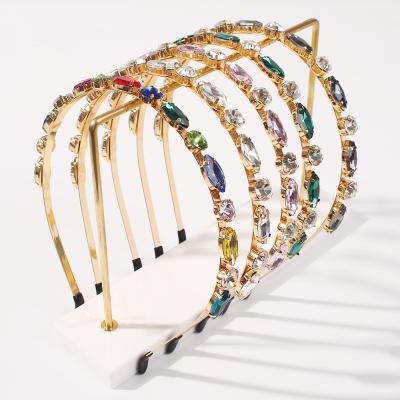 China New hot sale wholesale faux stone luxury stock crystal headband fashionable vintage bling embellished hair jewelry bands for girls baroque headband for sale