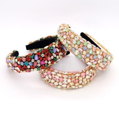 China Wholesale Fashionable Stock Vintage Headband Crystal Rhinestone For Girls Embellished Baroque Jeweled Luxury Colorful Glitter Hair Bands for sale