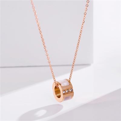 China Wholesale CLASSIC Running Conch Titanium Steel Zircon Necklace Shell Rose Gold Jewelry Stainless Steel Pendant for sale