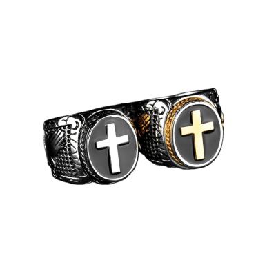 China Newcomer Maid Jewelry Retro Goth Rock Religious Jewelry Titanium Steel Cross Silver Ring Men for sale