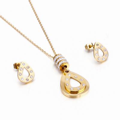 China Creative fashion CLASSIC wholesale gold silver water drop shaped temperament female titanium earrings chain clavicle steel necklace for sale