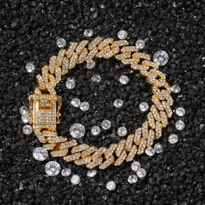 China Wholesale Shining Gold Hip Hop Men's Many Zircon Jewelry Large Size Bracelet Miami Cuban Necklace for sale