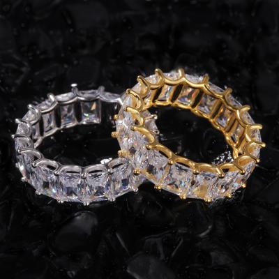 China Wholesale Shiny Men's Hip-hop Gold Ring Two Rows Zircon Crystal Miami Cuban Big Size Rings for sale