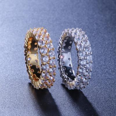 China Wholesale Shiny Hip Hop Men's Gold Ring Large Size Jewelry Two Rows Cubic Zirconia Miami Cuban Rings for sale