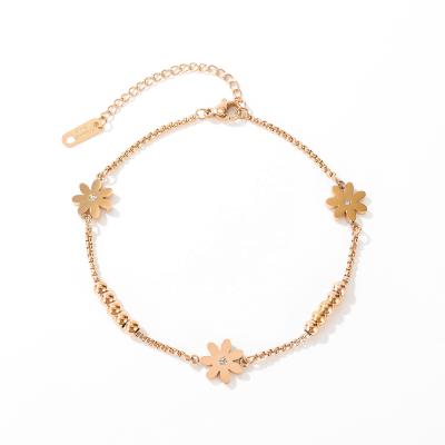 China Good Cute New Arrival Fashionable Jewelry Flower With Zircon Diamond Beads Small Rose Gold Color Anklet Chain For Girls for sale