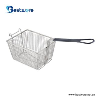 China Viable Rectangular Metal Stainless Steel French Fries Baskets Vinyl Handle Pasta French Fry Basket for sale