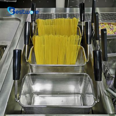 China Sustainable SS Kitchen Cooking Wire Noodle Mesh Perforated Stainless Steel Pasta Basket For Restaurant for sale