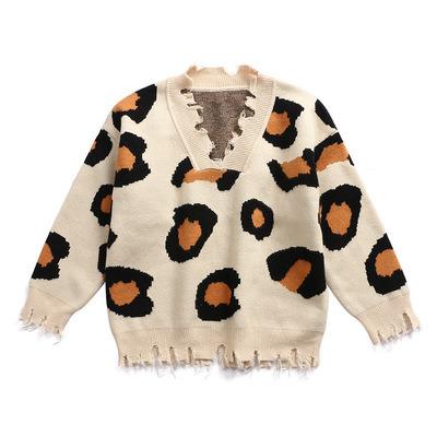 China Breathable Winter Leopard Print V-Neck Sweater Long Sleeves Toddler Girls Boutique Return To School Clothing Baby Kids Knitting Sweater for sale