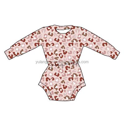 China Wholesale Cute Pink Baby Jumpsuits Spandex/Polyester Kids Long Sleeve Baby Dancer Tights Leopard Pattern Clothing for sale