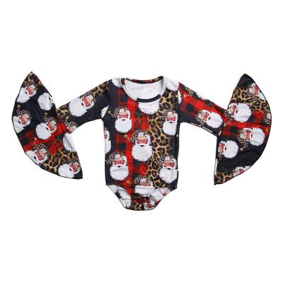 China Santa Pattern Bell Sleeve Romper Boutique Kids Clothing Dancer Tights Comfy Overalls New Arrival Baby Christmas Sweater for sale