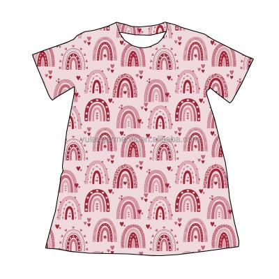 China Viable heart printing Valentine PINK boutique children's apparel children girls sweet T-shirt dress for sale