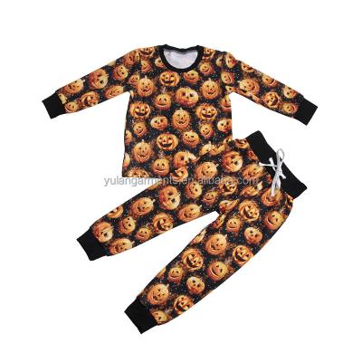 China Best Selling Casual Halloween Pumpkin Pattern Long Sleeve Baby Kids Boys and Girls 2 Piece Lounge Sets Pajamas for sale