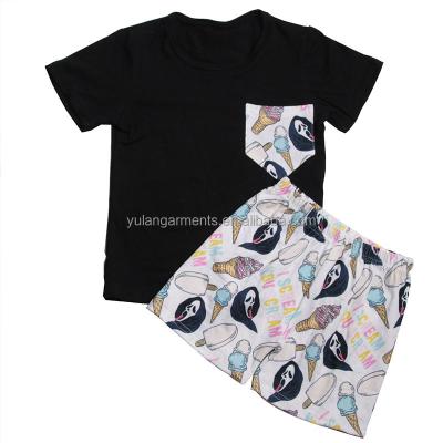 China New Arrival Casual T-shirt With Pocket Boys Sets Ghost Print 2 Pcs Clothing 0-16 Years Old Halloween Pattern Kids Outfits for sale