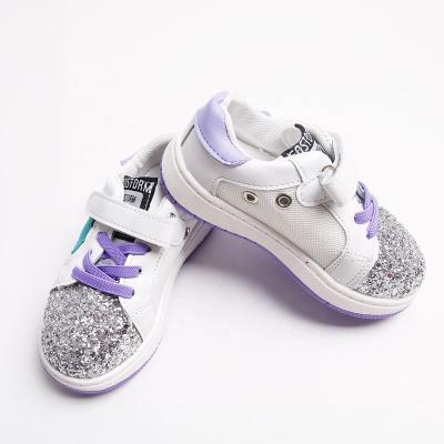 China Factory Wholesale Round Kids Sports Shoes Sequin Mesh Lace Up Girls Daily Fancy Shoes for sale