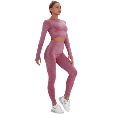 China European and American dots jacquard viable seamless sports suits long sleeve gradient fitness yoga to wear skinny yoga pants women for sale