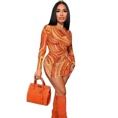 China Viable Sexy Tie Dye Bodycon Mini Dress For Women Autumn Teams Long Sleeve Tops Birthday Party Wear Nightclub Dresses Y2k for sale