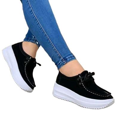 China 2021 new type large size lightweight mouth cap shoes single women lace-up anti-skid wedge heel round toe shoe for sale