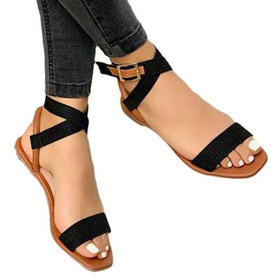 China Quick-drying 2021 new summer style flat bottom buckle sandals large size casual women 41-43 for sale