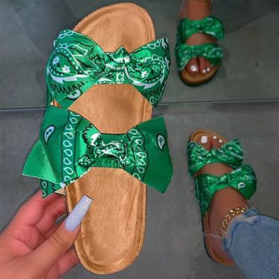 China Waterproof 2021 hot sale custom wholesale new flat sandals fashion printed lady bandana beach sandals for sale