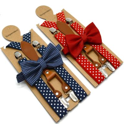 China 6Colors Top Polka Dot Bow Tie Suspenders For Women Men 4 Cut Adult Leather Bowtie Suspensorio Braces For Pants Navy Lyx574864646210189 Red for sale