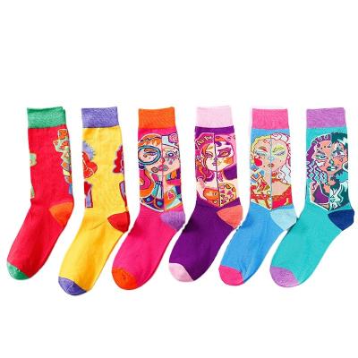 China Breathable high-grade cotton stocking jars 2021 creative comic cartoon socks wholesale women's tube light color couples socks for sale