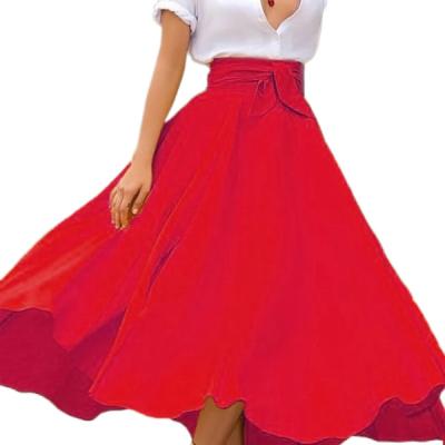 China 2022 Women Solid Three Colors Large Swing Dry Cleaning With Belt Skirt In Stock for sale