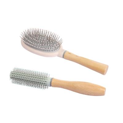 China Factory Wholesale Custom Logo Two Type Wooden Curly Hair Detangle Brush Waterproof for sale