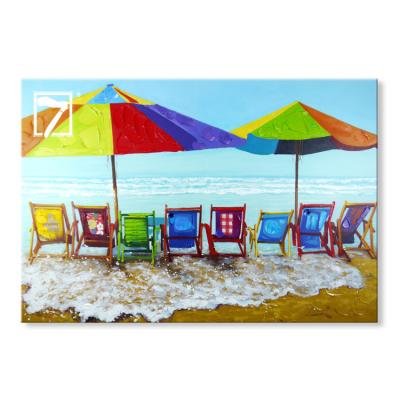 China Modern Hand Paint Acrylic Painting Beach Vacation Umbrella Wave Oil Painting For Summer Decoration for sale