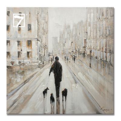 China Handmade Wood Framed Modern City Print Oil Painting Scene Streetscape Canvas Painting for sale