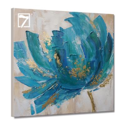 China Modern Handmade Acrylic Painting Water Lily Flower Blue Oil Painting Lotus for Wall Decor for sale