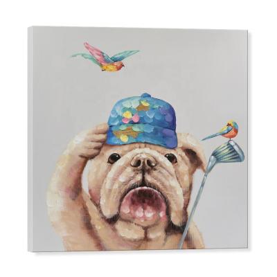 China Modern Animal Funny Dog Canvas Painting Colorful Bulldog Wall Art Decoration for sale