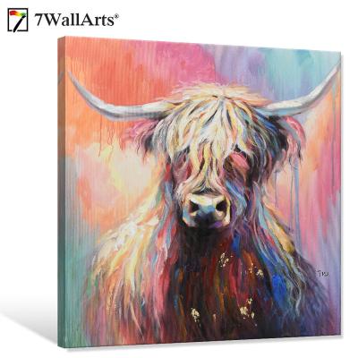 China Modern Mysterious Mountains Cow Oil Canvas Painting , Ware Wall Art Canvas Animal Painting for sale