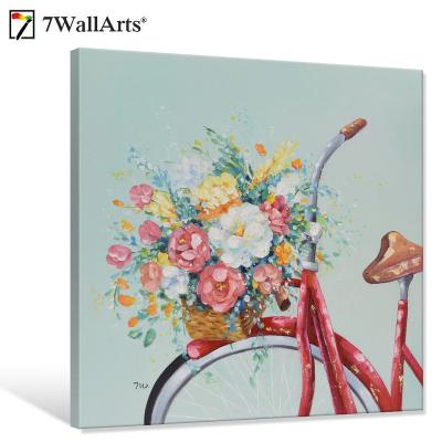 China Modern Oil Painting Landscape Flower and Bicycle Canvas Art for Decoration for sale