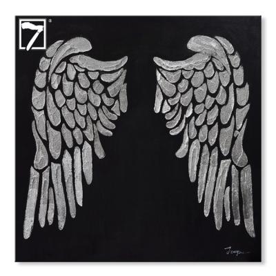 China Newst Modern Design Angelic Wings Oil Painting with Silver Foil Artwork Angel Wing Wall Decor for sale